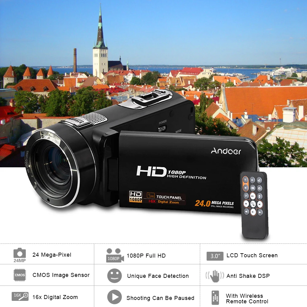 

Andoer HDV-Z8 1080P Full HD Digital Video Camera Camcorder 16x Digital Zoom Digital Rotation LCD Touch Screen Max. 24 Mega Pixel