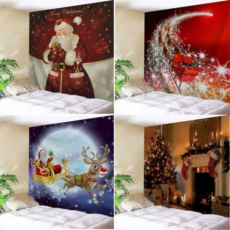 Рождественский гобелен художественный домашний Бланк камин сани олень