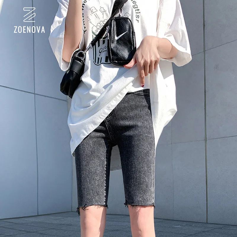 

Short Pants Woman Summer 2021 Pencil Aesthetic Jeans Advanced Sense Capris Cycling Travel Refreshing Blue Black New Trousers