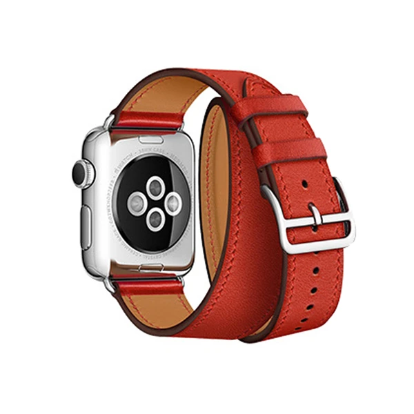 Red Для Apple Watch Series 5 4 3 2 1 44/40/42/38 мм подолом логотип на застежка из кожи Swift двойной один за туром ремешок для наручных часов iWatch - Цвет ремешка: Red
