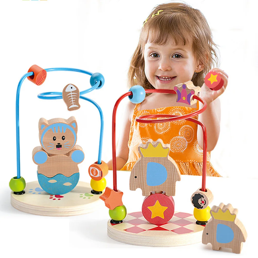 

Boys Girls Montessori Wooden Toys Wooden Circles Bead Wire Maze Roller Coaster Educational Wood Puzzles Kid Toy