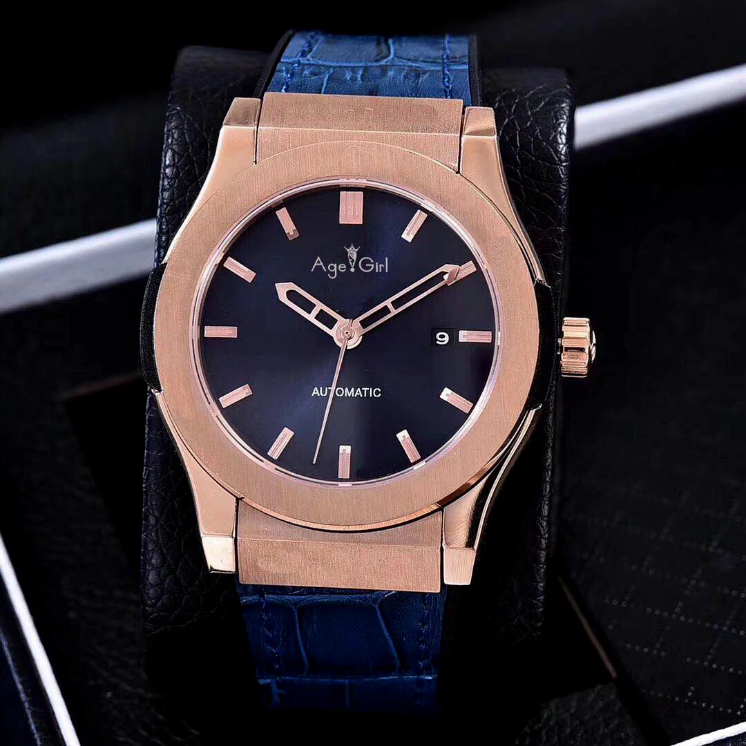 

Luxury Brand New Men Automatic Mechanical Sapphire Glass Back Stainless Steel Watches Silver Black Brown Leather Rose Gold Blue