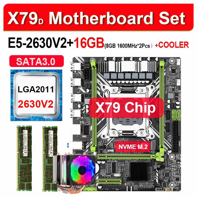 

Комплект материнской платы Jingsha X79D с Xeon E5 2630 V2 2x8 ГБ = 16 Гб 1600 МГц память DDR3 ECC REG и кулером ЦП M.2 SSD NVME M.2