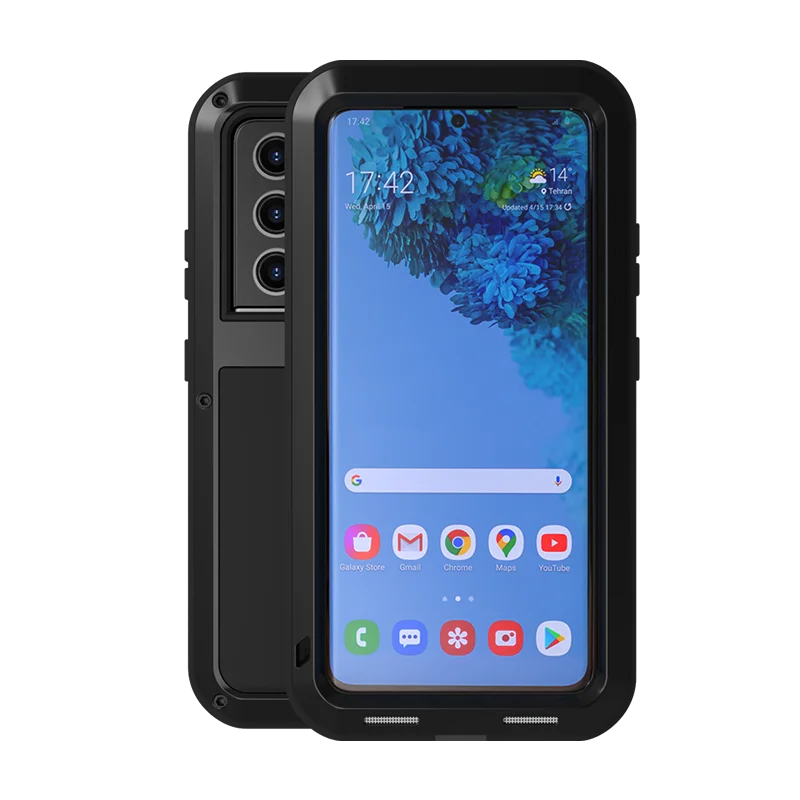 

Luxury Powerful Aluminum Tempered Glass Full Body Armor Metal Bumper Shockproof Phone Case For Samsung Galaxy S21 Ultra Cover