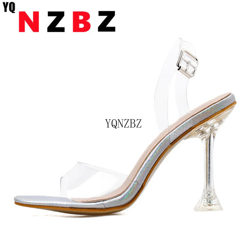 

YQNZBZ PVC Jelly Silver Sandals Toed High Heels Women Transparent Perspex Sike High Heels Crystal Sandals Discount Pumps 11CM