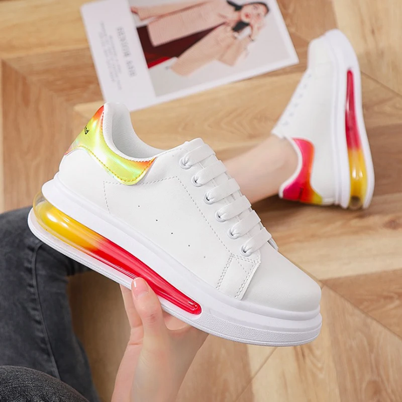 

Women Shoes Fashion PU Women Casual Shoes 2020 Flats Platform Sneakers Autumn High Increasing Breathable air cushion White Shoes
