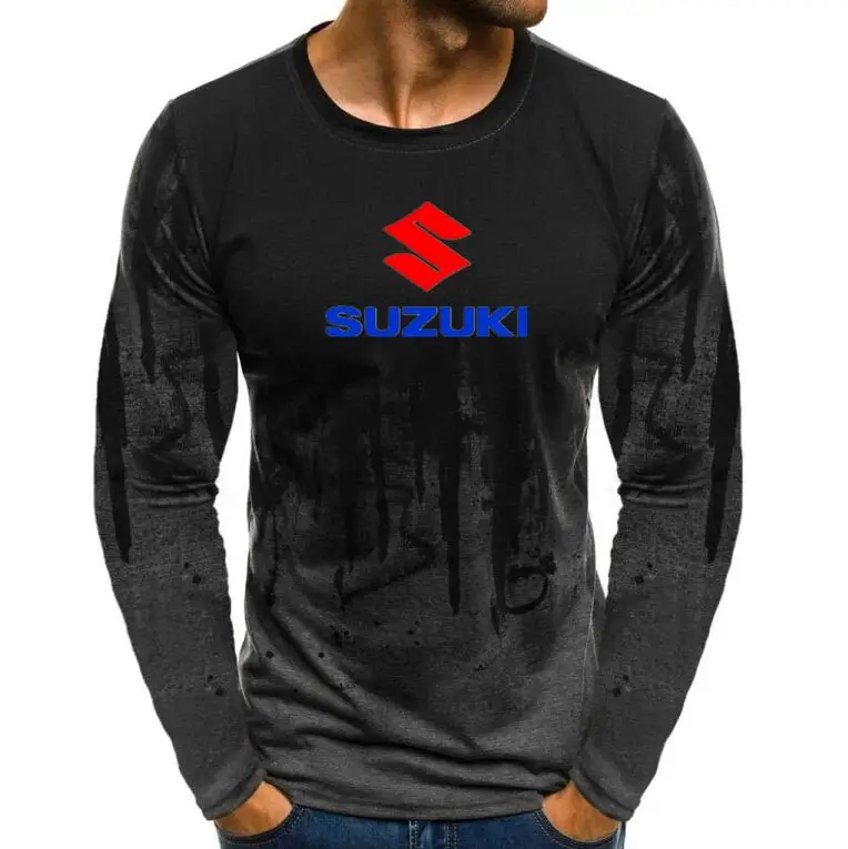 Мужские футболки мужские Suzuki Racing DecalPrint Осенние Топы с принтом брызг чернила
