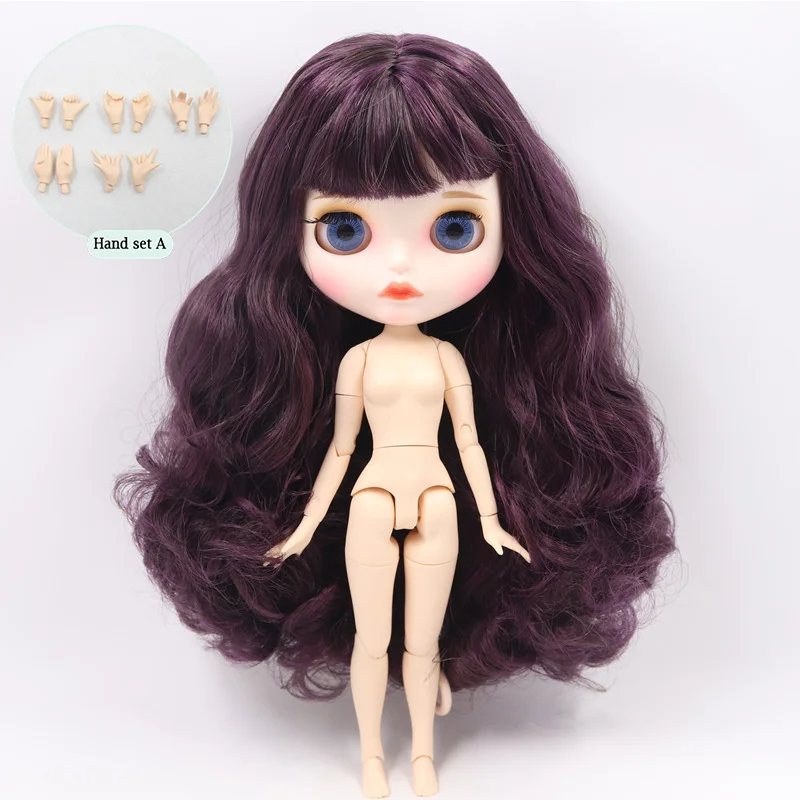 B doll with hand A ICY Nude Blyth кукла на заказ № BL135/950 фиолетовый микс каштановые волосы белый цвет кожи 1/6 bjd, pullip, licca, jerryberry - Цвет: B doll with hand A