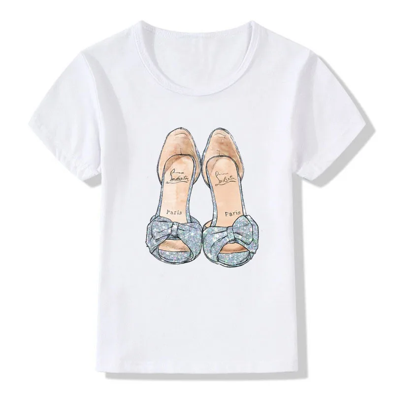 

2021 fashion NEW White T-shirt New Red Shoe Print Girls T Shirt Short Sleeve O-neck Summer Tops Kid Casual Children Tshirt