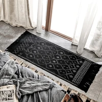 ethnic style hand woven black carpet geometric printed cotton rug for living room bedside mat vintage rug bedroom gray