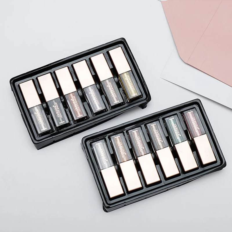 6Pcs/Set Metal Eyeshadow Set Waterproof Liquid Gold Diamond Glitter Bronze Colors Shimmer Eye Shadow Makeup Cosmetic |