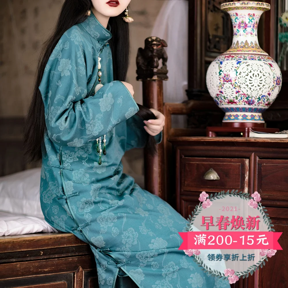

ancient ways manual button a carriage long-sleeved traditional ancient jacquard cheongsam of the republic of China