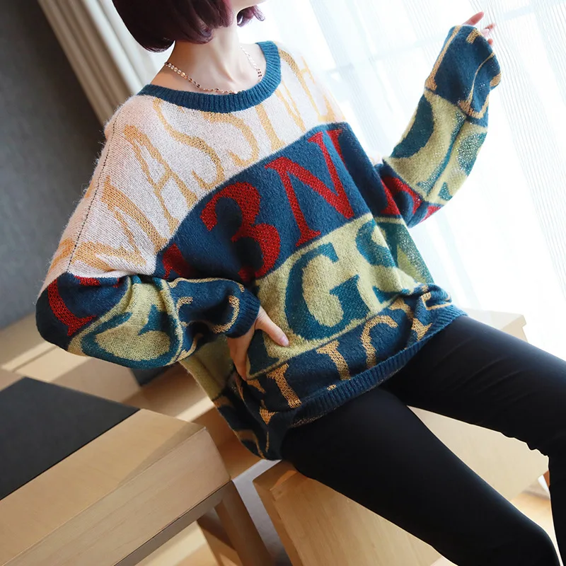 

Korean alphabet casual long-sleeved sweater female loose pullover jacket thin section 2019 new winter women