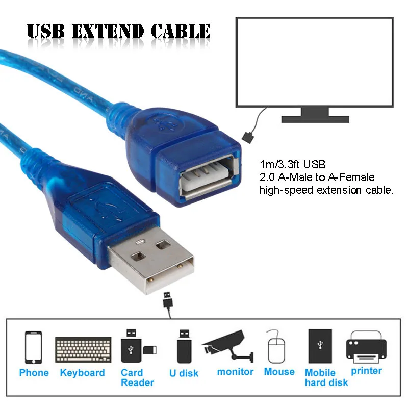 USB 2.0 Extend Cable Extension Cord A Male To Female 1m 3m/9.8ft Corrosion-Resistant Fully Compatible With 1.1 | Электроника