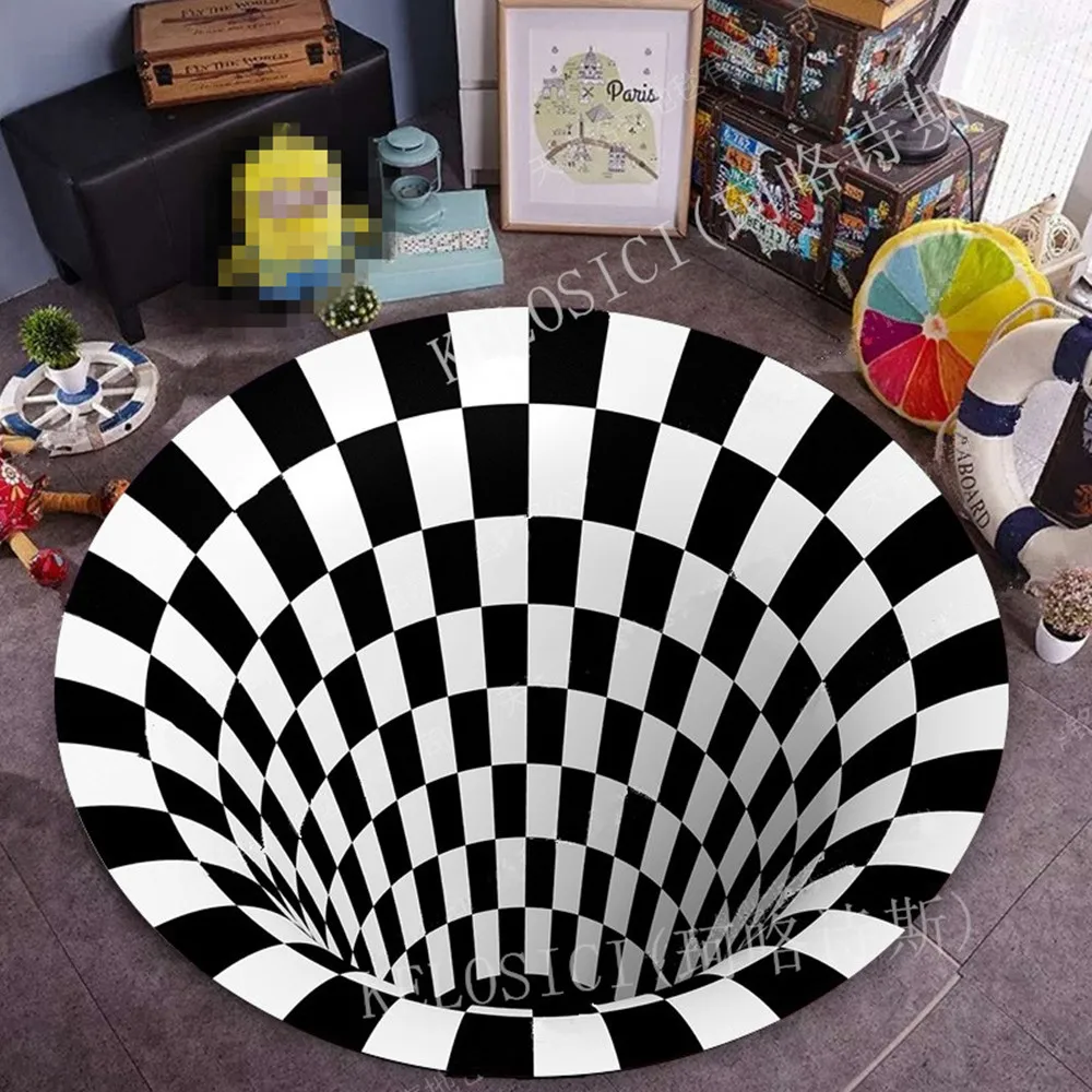 

New Creativity Printed Carpet 3D Three-dimensional Black/White Stereo Vision Illusion Carpet Home Doormat Tea Table Sofa Mat/Rug