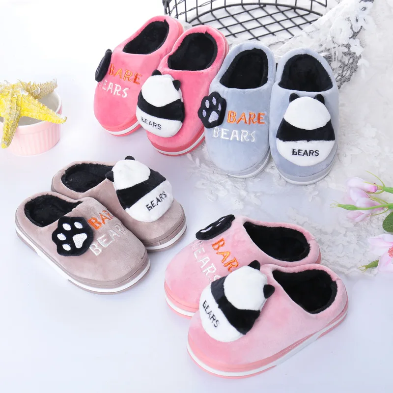 Хлопковые детские меховые ботинки с рисунком панды Зимние домашние зимние