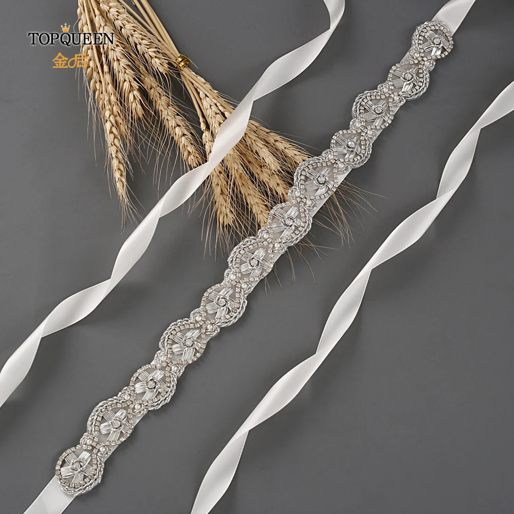 

TOPQUEEN S368 Wedding Belts Diamond Bridal Belt Pearl Belts for Wedding Dresses Silver India Lace Bridal Belt Rhinestone Ribbon
