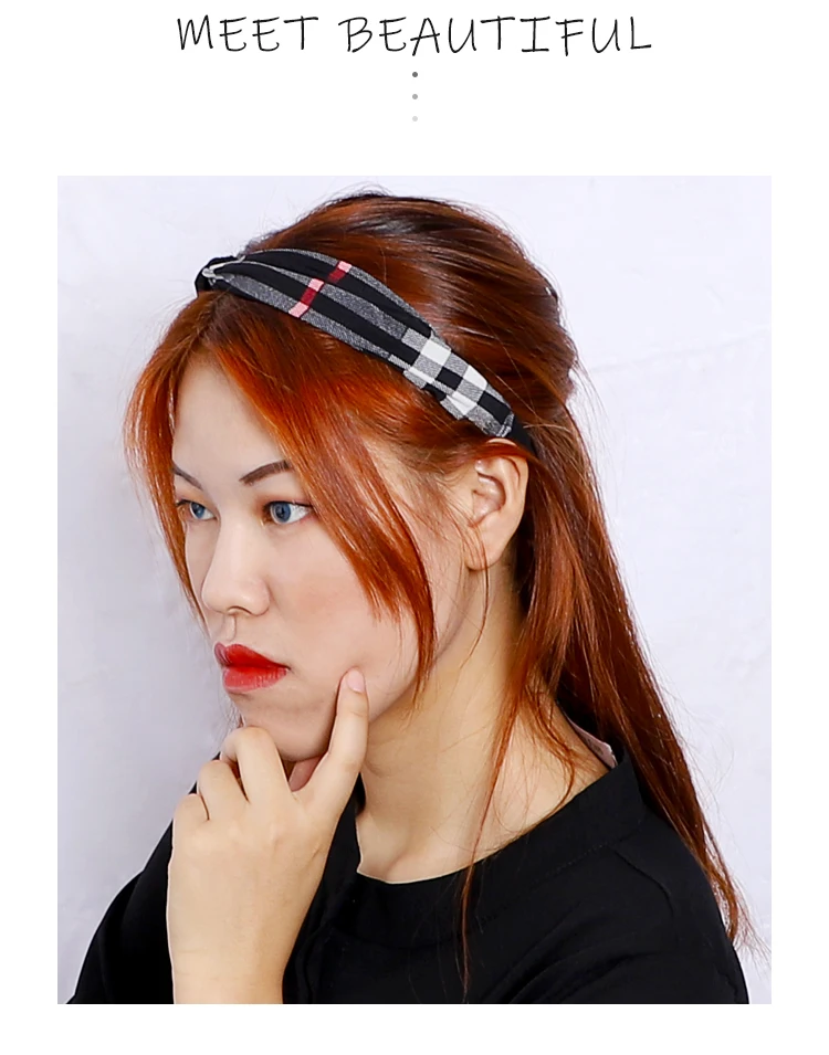 Fashion Plaid Cross Knot Headband Head Band Turban Elastic Hairband Twist Head Wrap Hair Accessories for Women Girls Headwear