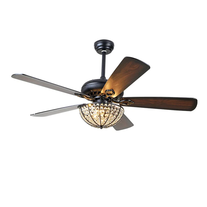 

Wooden Leaf Fan Lamp Decorative Dining Room Bedroom Ceiling Fan Lights Mute American Electric Fan Lamp