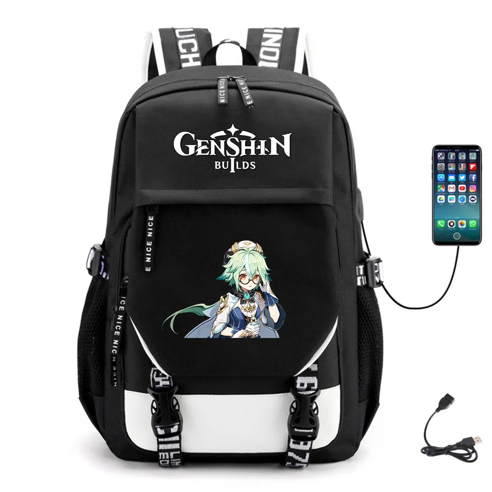 

Anime Genshin Impact USB Canvas Schoolbag Teenger Fabric Packsack Casual Student Unisex Backpack High Quality Laptop Bag
