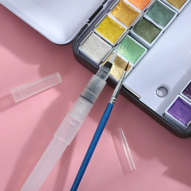 

Portable 12/24/48 Colors Pearlescent Glitter Solid Watercolor Paints Set With Water Brush Pen Foldable Travel Water Color Pigme