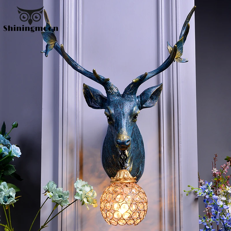 Американский ретро художественный выгодный рожок оленя настенный светильник