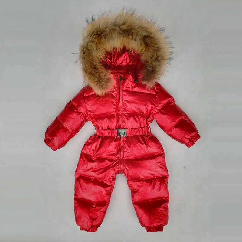 Red Luxury Gold Infant Baby Down Rompers Duck Down Filling Kids Baby Snowsuit Thick Warm Hooded Toddler Boys Girls Winter Jacket - Color: Red
