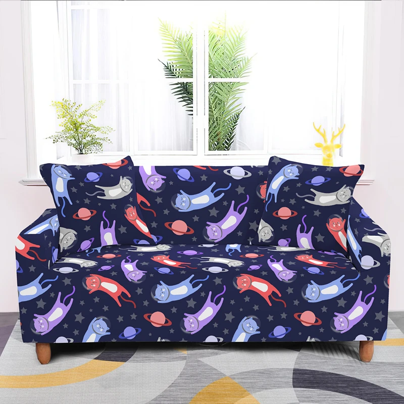

Cartoon Space Cat Slipcover For Living Room Elastic L Shape Corner Sofa Cover All-Inclusive Couch Covering 1/2/3/4 Seaters