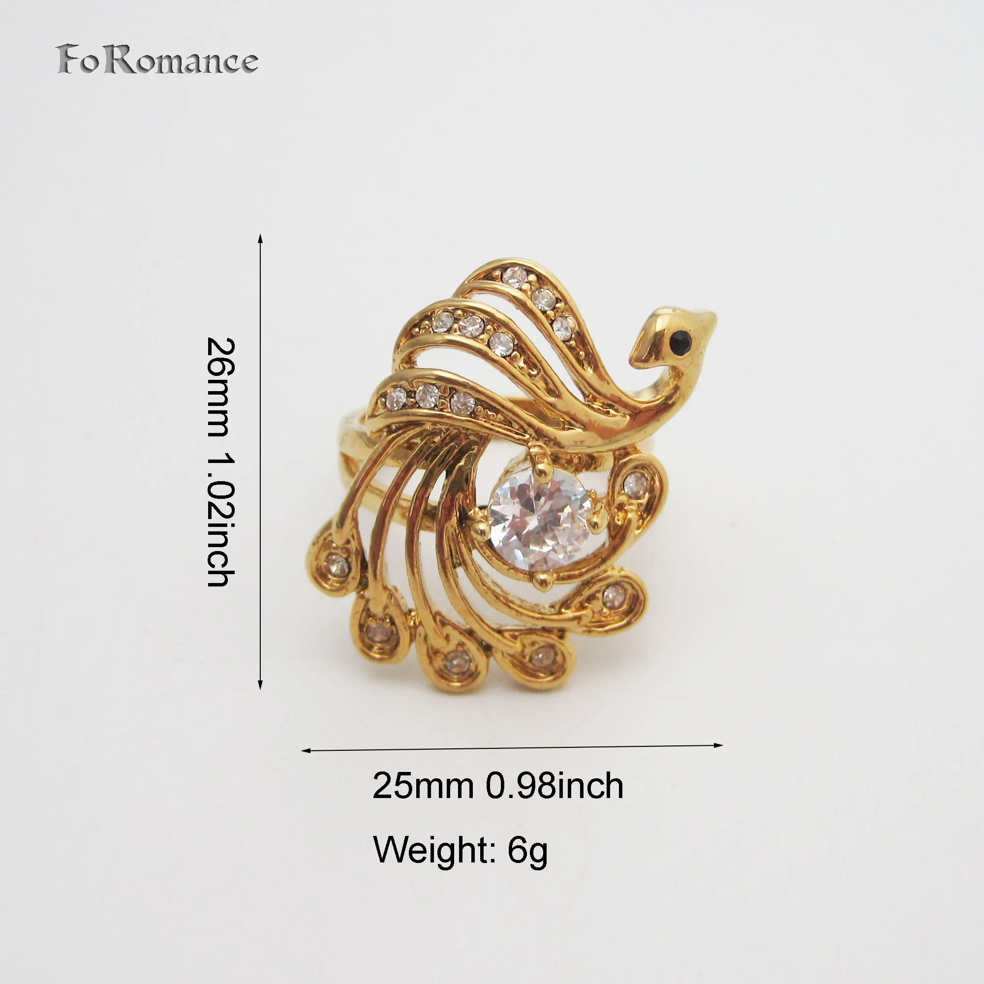 FoRomance кольцо в форме павлина с желтым золотом и искусственным кубическим