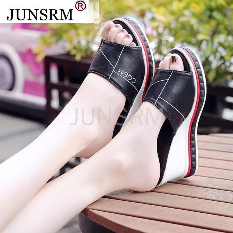 

Women 2021 Summer Slippers Platform Patchwork Rhinestone Wedges Heels Peep Toe Beach Outdoor Slides Casual Sandals Ladies Shoes