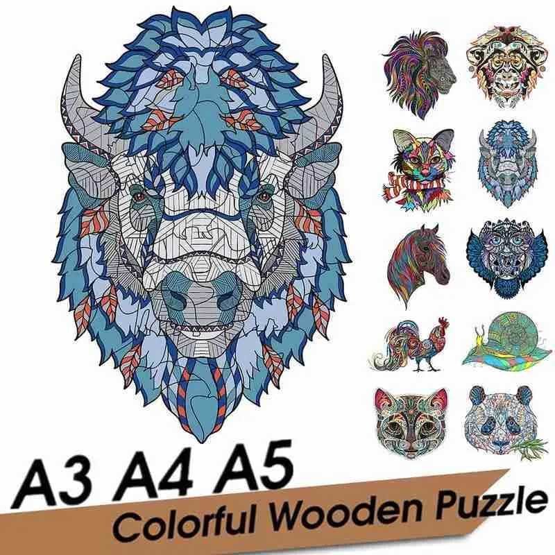 

3d Animal Wooden Puzzle Cat Horse Lion Kitten Chickens Monkey Cattle Owl Snails Panda Diy Educational Puzzles Adult Kids Jigsaw