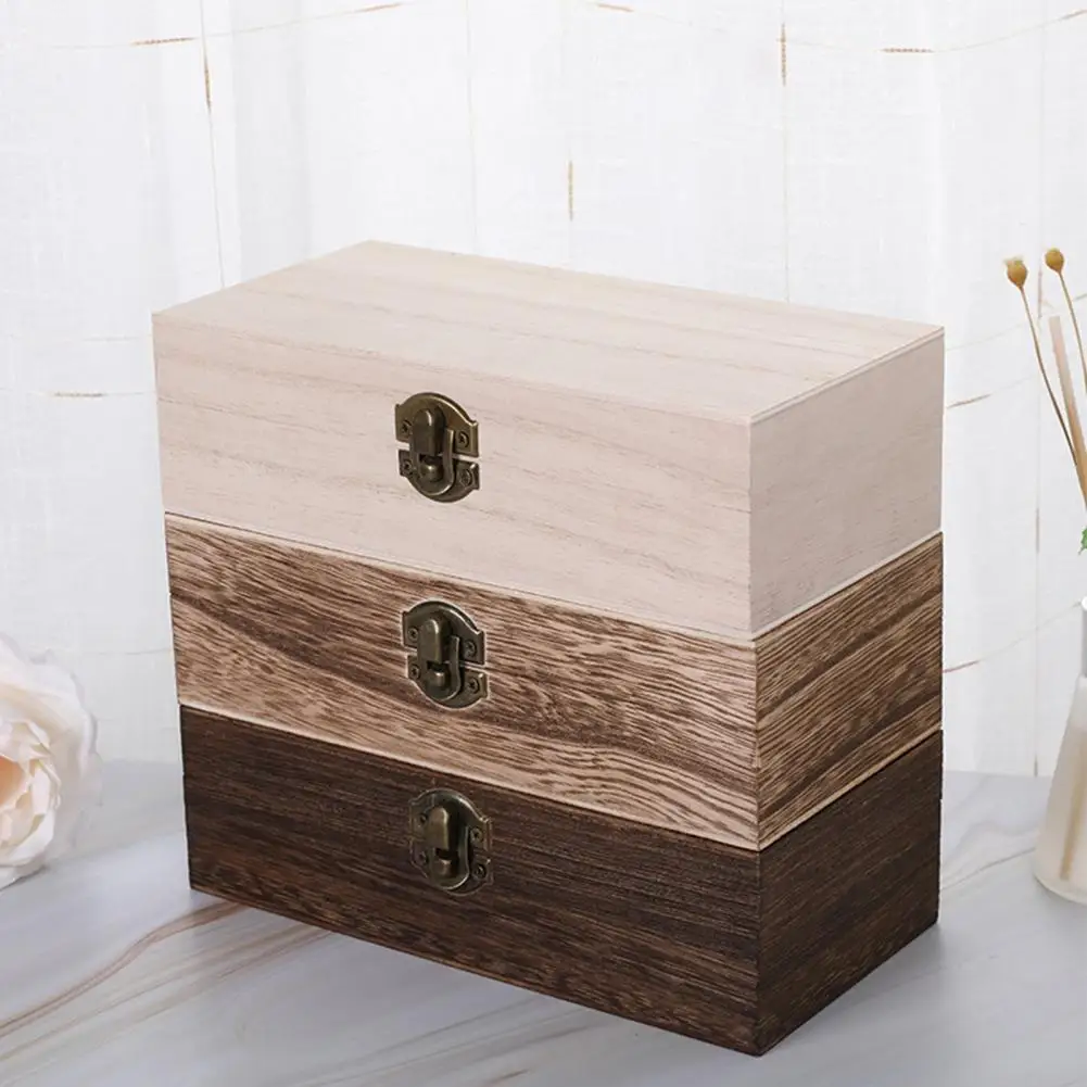 

Vintage Jewelry Box Desktop Natural Wood Solid Color Trinket Case Jewelry Packaging Display Case Handmade Wooden Gift Box