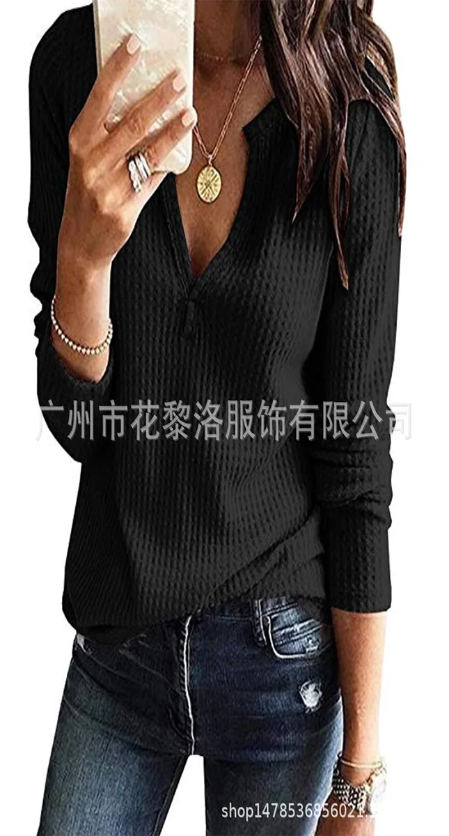 

И однотонный Повседневный Топ с V-образным вырезом и длинным рукавом, осень-весна 2020