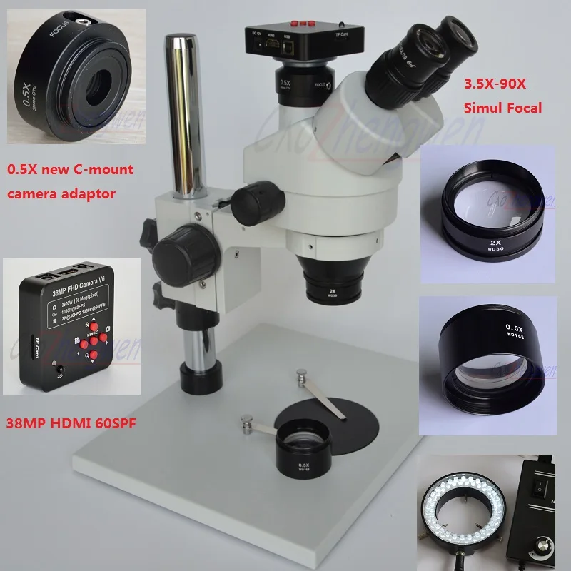 38MP HDMI Камера Новый C mount 7X 45X 3.5X 90X стерео Zoom Trinocular тринокулярный микроскоп + 60 шт.