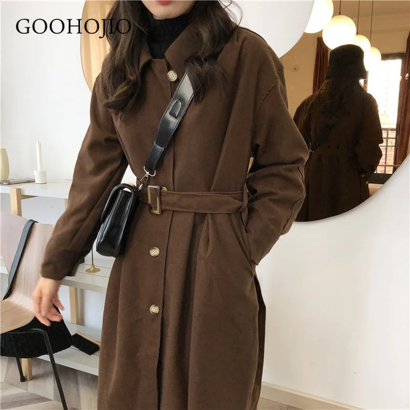 

GOOHOJIO 2021 Spring and Autumn All-match Mid-length Blends Coats Women Temperament Women Coats Fashionable Blends for Women