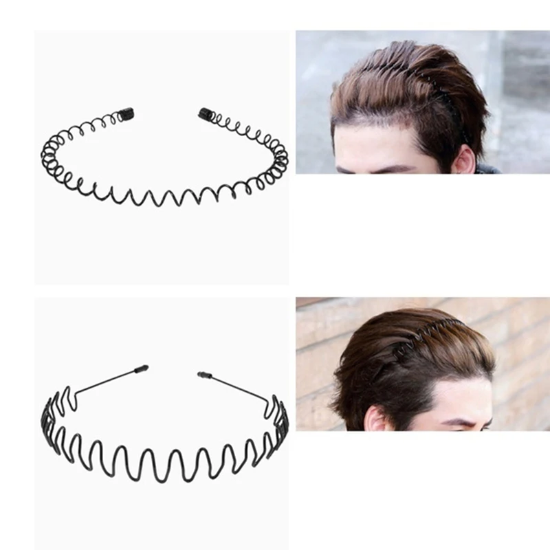 

Boys Girls Black Metal Waved Style Holiday Sports Hairband Solid New Men Women Unisex Hair Band