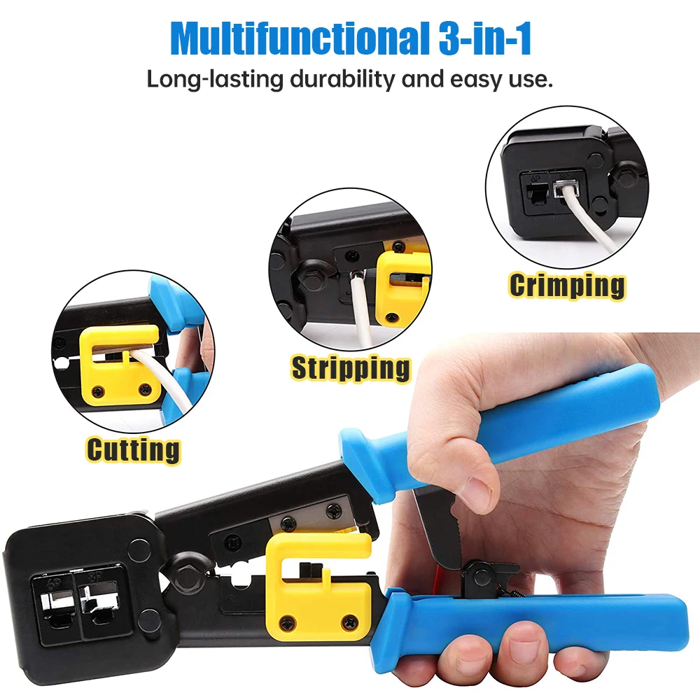 AMPCOM RJ45 Crimp Tool Pass Through Cat5 Cat5e Cat6 Crimper Cutter Stripper for RJ12 RJ11 8P 6P End connector | Компьютеры и офис