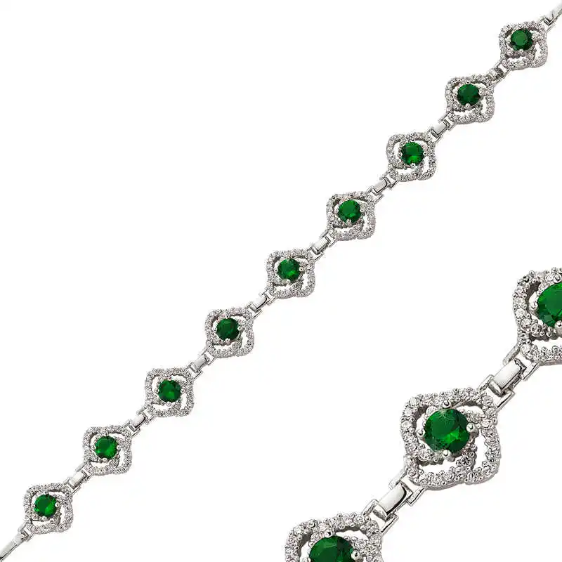 

Silver Green Stone Flower Lady Bracelet