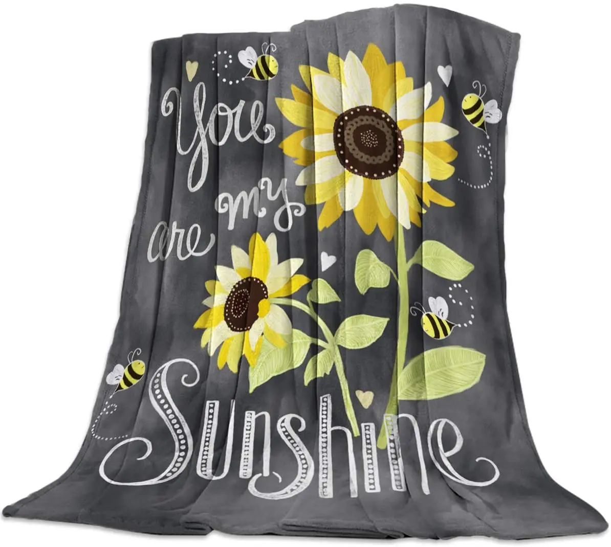 

Cozy Warm Lightweight Microfiber Throw Blankets, Soft Reversible Flannel Fleece Bed Throw You Are My Sunshine Bloom Sunflower