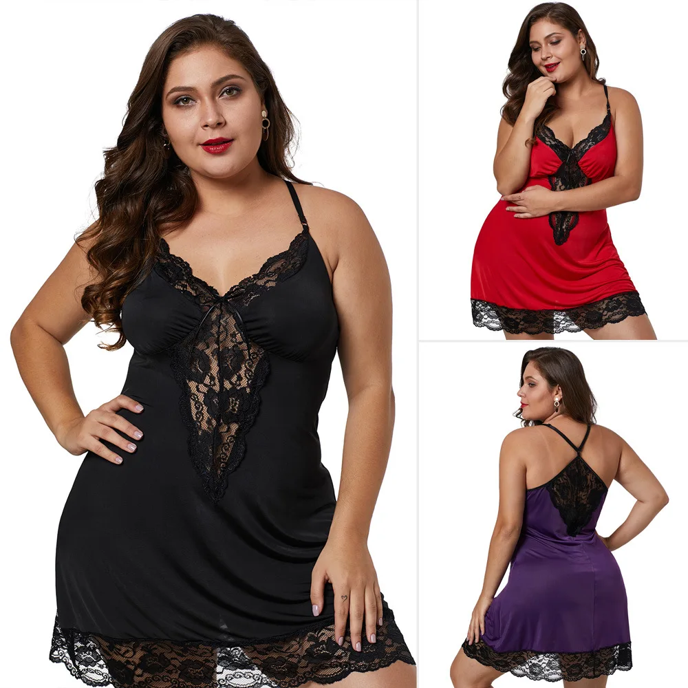 

Women Sling Nightwear Floral Dress Deep V-Neck See-Through Mesh High Waist Summer Sleeping Plus Size Sexy Sleepwear 2020 New