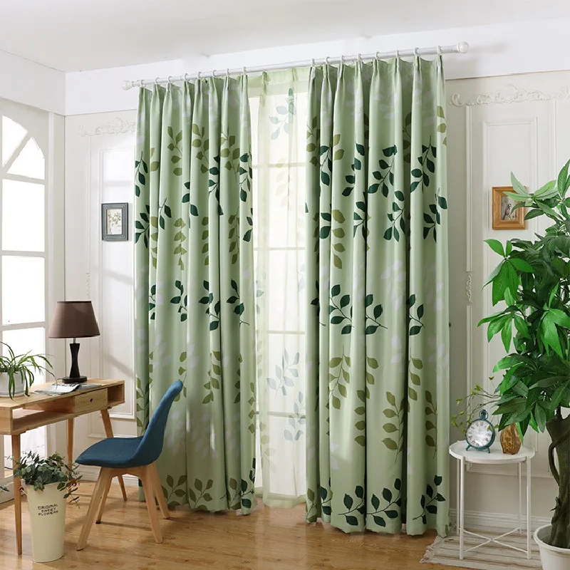 Современные светонепроницаемые шторы с зелеными и синими листьями для гостиной