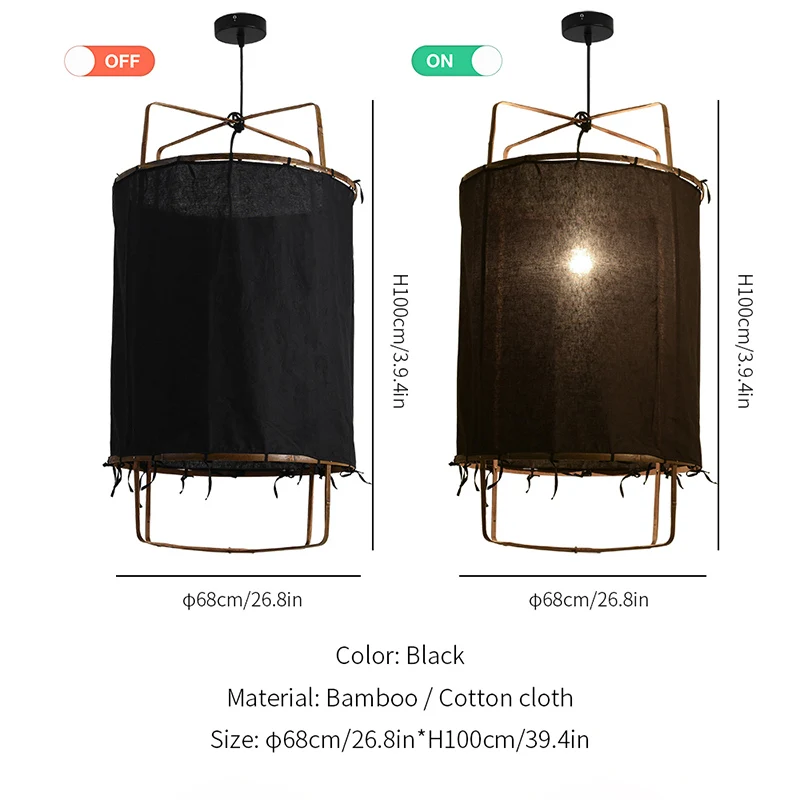 Black cotton H100cm Скандинавские минималистичные подвесные светильники, осветительная льняная черная/белая бамбуковая Подвесная лампа для столовой, гостиной, спальни, Подвесная лампа - Цвет корпуса: Black cotton H100cm