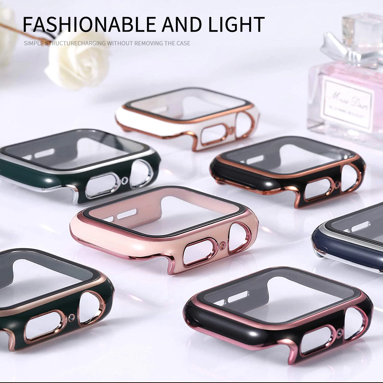 Glass+Case Full Cover For Apple Watch Case Series 6 SE 5 4 3 2 iWatch Case Accessor 44mm 40mm 42mm 38mm Protector Apple Watch