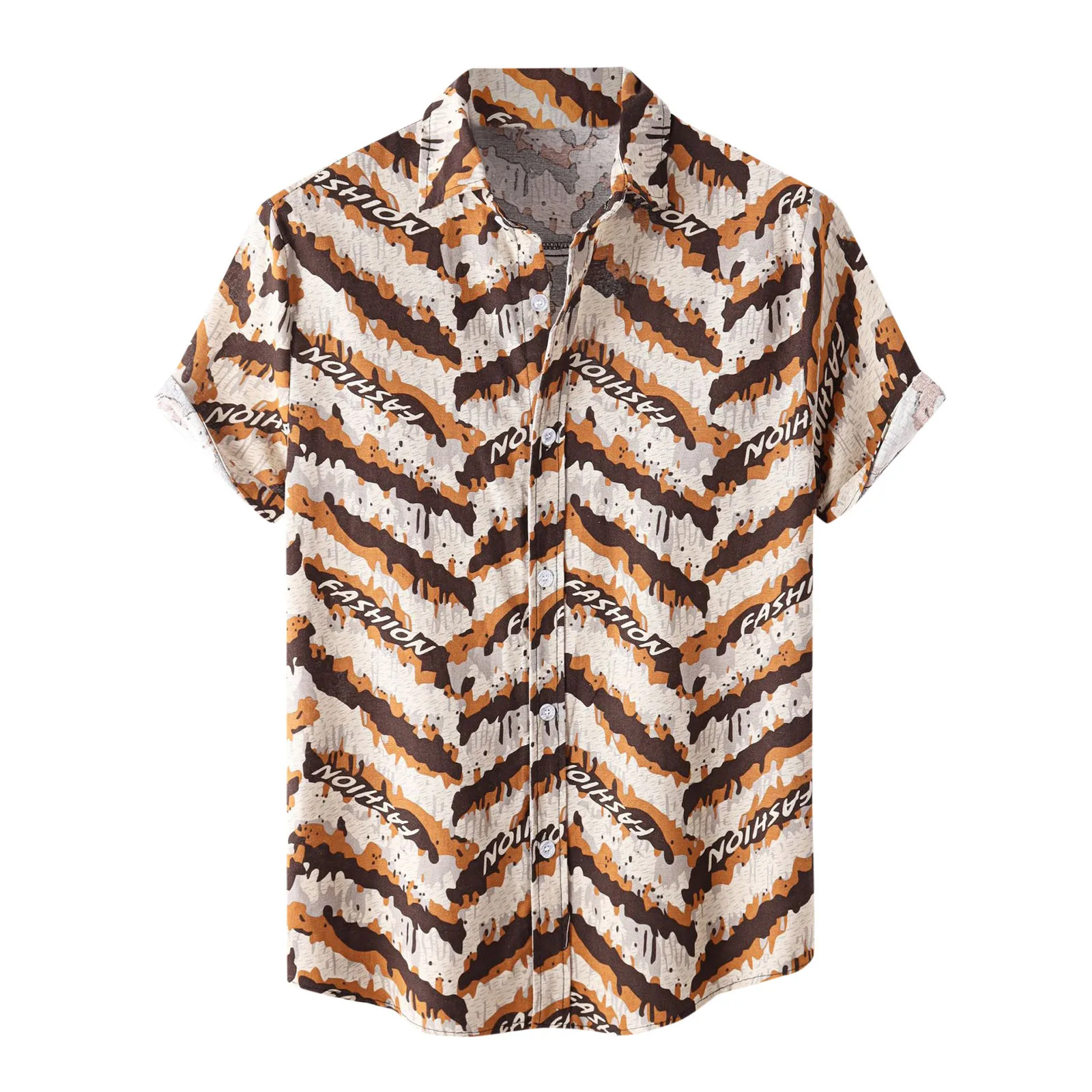 

2021 Men's Fashion Casual Shirt Color Contrast Stripe Shirt Short Sleeve Turn-down Collar Shirt High Quality Daily Comfy Shirt