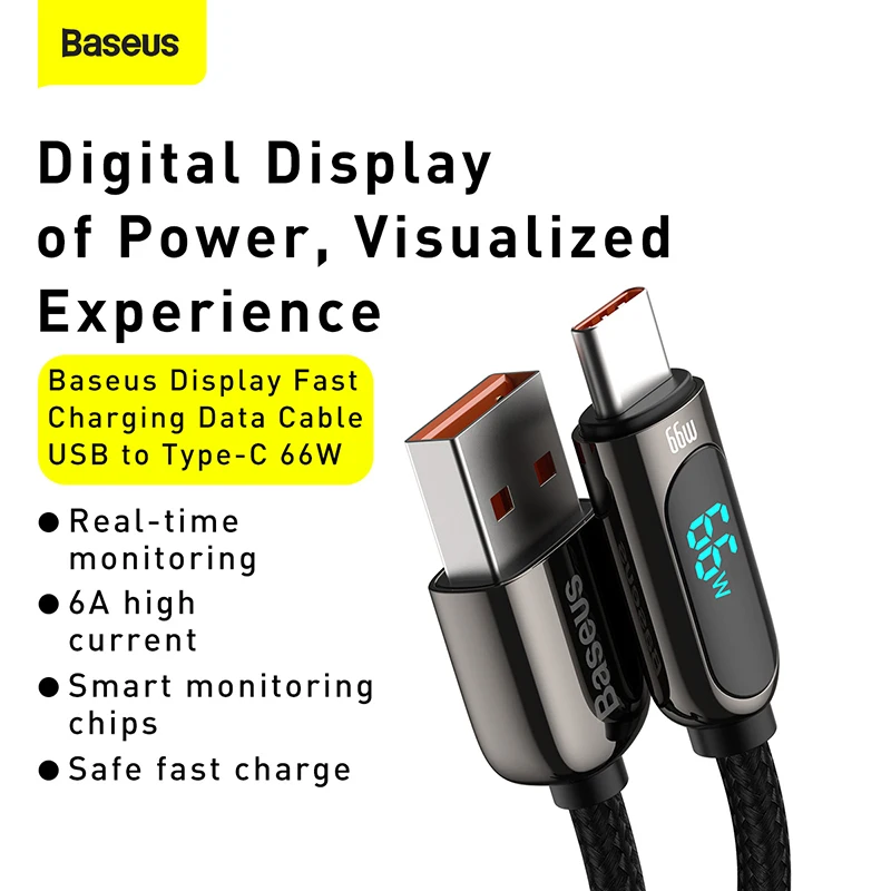 

Baseus 66W USB Cable 6A Fast Charging Charger Wire Cord For Huawei P40 LED Data USB C Phone Cable For Xiaomi Mi 10 Samsung S2