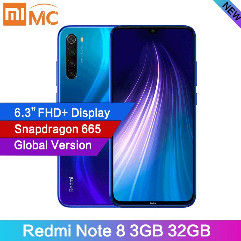 Новое поступление Xiaomi Redmi Note 8 3 Гб ОЗУ 32 ПЗУ мобильный телефон 48 МП четыре камеры 6