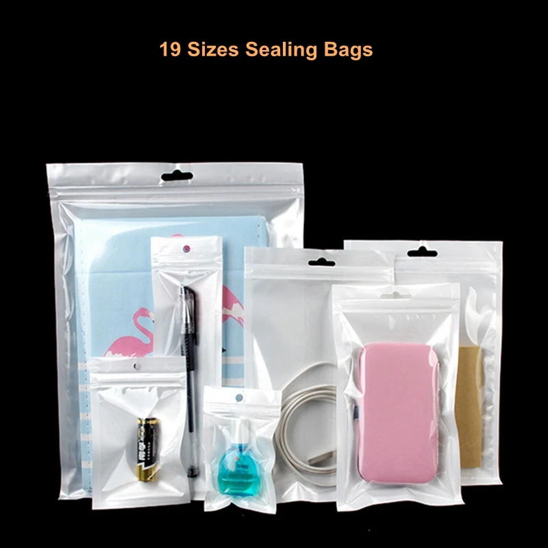 

100pcs 19 Sizes Phone Case Ziplock Bags Pouch Smooth Surface Small Stuffs Ziplock Sealing Packing Bag
