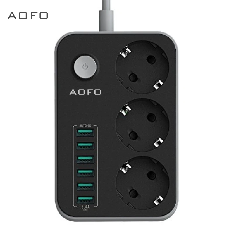 AOFO Мощность пропилен каучука прокладки с Порты USB длинный шнур Универсальный 3