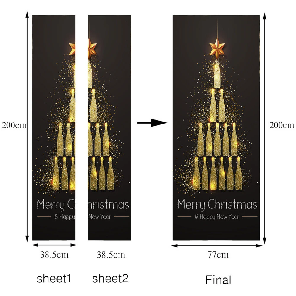 

200cmx77cm Merry Christmas Bottle Tree Print Door Sticker Self Adhesive Bedroom Door Wall Decal Home Art Xmas Decoration
