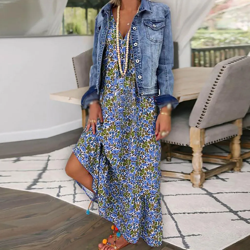 MISSOMO S 5XL Dress women casual Loose plus size Summer Maxi Floral Print Sleeveless Bandage vestidos vintage long dresses|Женские